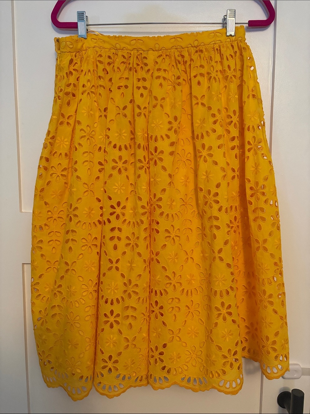 Bright Yellow Eyelet Midi Skirt